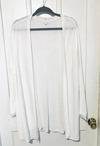 J Jill Sweater Women’s Sz XL White Linen Rayon Blend Cardigan Fringe Open Front - Picture 1 of 5