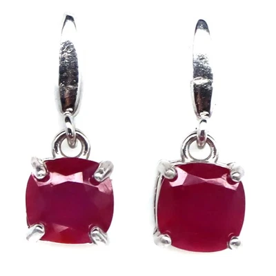 925 Sterling Silver 6 x 6 MM. Red Ruby Made in Thailand Earrings - Image 1 of 4
