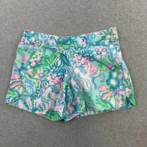 Lilly Pulitzer Shorts Damen XXS blau rosa Tropical Print Baumwolle Stretch Taschen - Bild 1 von 11