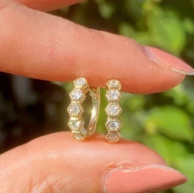 2 Ct Round Cut Lab-Created Diamond Women's Hoop Earrings 14k Yellow Gold Plated - Image 1 of 3