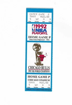 Boleto de baloncesto Chicago Bulls Phantom Game P Playoff de 1992 Foto 1 de 2