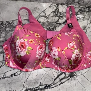 Torrid 40B Perfect T Shirt Lightly Lined Bra Pink Floral NEW - Picture 1 of 3