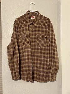 Wrangler Men's Sz 2XL Burgundy Brown Plaid Flannel Button Down Shirt NWT - Picture 1 of 6
