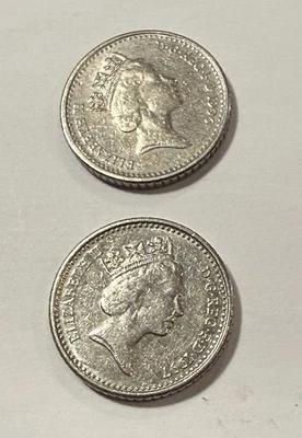 1990 & 1997 UK (British) Elizabeth II - 5 Pence Coins - Image 1 of 2