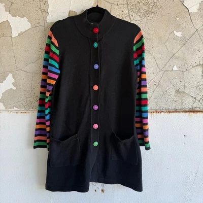 Cárdigan De Colección Bob Mackie Arco Iris Rayas Longline Suéter Mujer M Años 90 Profesor de Arte Foto 1 de 4