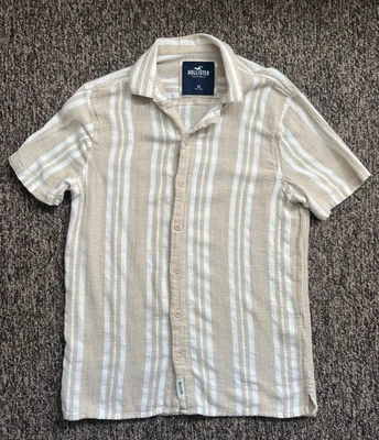 Camisa a rayas de manga corta Hollister para hombre - mezcla de algodón/lino - talla XS - EX Foto 1 de 4