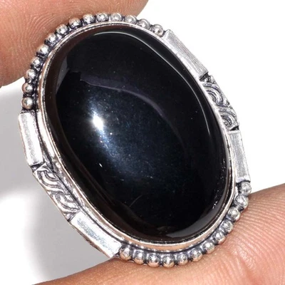 Black Obsidian 925 Silver Plated Handmade Ring US 8 Gifts For GirlFriend JW - Image 1 of 3