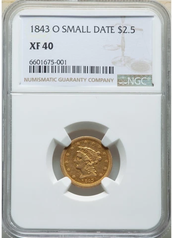 1843-O SMALL DATE LIBERTY HEAD $2.5 QUARTER EAGLE GOLD NGC XF40 Cover