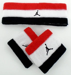 Nike Jordan Headband & Wristbands Terry Set Mens Fire Red/White/Black - Picture 1 of 5