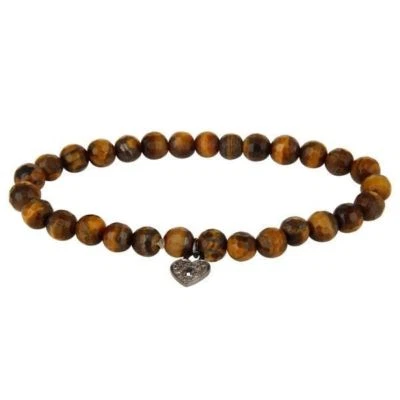 Brazalete elástico con cuentas de ojo de tigre facetadas con dijes de bloqueo de plata y diamantes pavé Foto 1 de 2