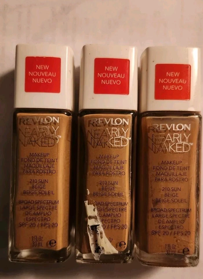 3x Revlon Nearly Naked Liquid Makeup Foundation SPF 20 #210 Sun Beige - Image 1 of 1