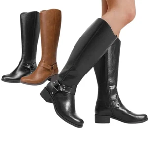 Damen Militär Reitstiefel niedriger Absatz seitlicher Reißverschluss Kniehohe Stiefel - Bild 1 von 16