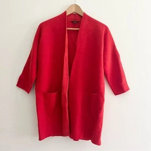 Eileen Fisher Red/Orange Open 2 Pocket Cardigan Sz M Merino Wool Cotton Cashmere - Picture 1 of 9