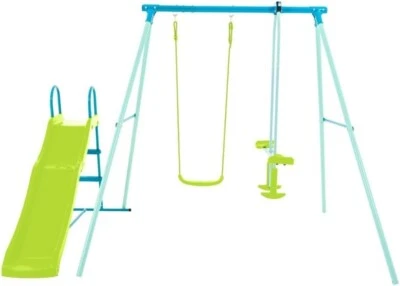 Triple Swing Set with Slide and Glider - Adjustable Metal Swing Stand With Swing - Image 1 of 4