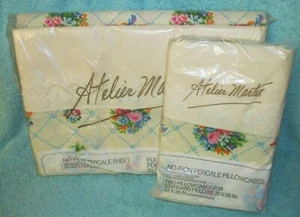 NIP Atelier Martex VICTORIAN BOUQUET Floral FULL FLAT Sheet & Pair PILLOWCASES - Picture 1 of 5