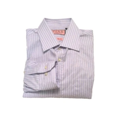 Thomas Pink Blue Stripe Men's Dress Shirt 16-36” Spread Collar Slim Fit  - Image 1 of 4