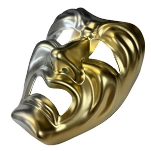 CUSTOM SILVER & GOLD Full Face Tragedy Phantom of The Opera Masquerade Mask - Picture 1 of 5