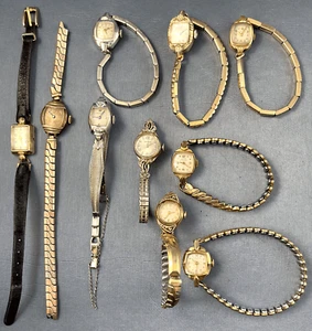 Lot Vintage Gold Filled & RGP Ladies Watches Bulova Elgin Scrap or Fix 132g 5 - Picture 1 of 14