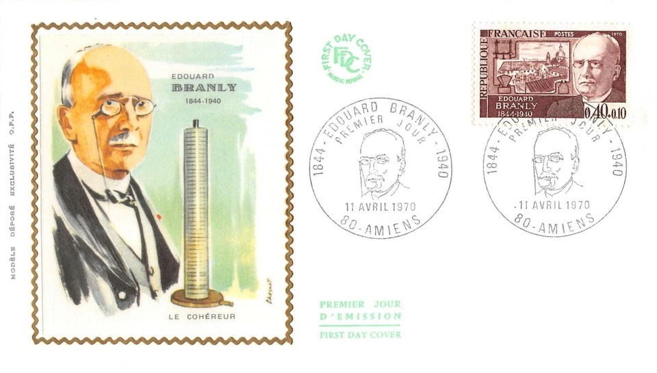 Envelope FDC Silk France Edouard Branly 1970 Amiens - Image 1 of 1