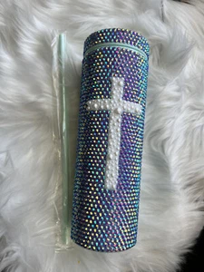 Dark Purple AB Rhinestone Bedazzelded 22oz Mint Tumbler Cup Lid & Matching Straw - Picture 1 of 6