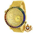 Solitaire Mens Gold Finish Watch Canary Multi Tone Chronograph Real Diamond Dial