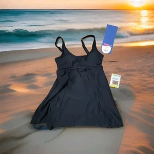 FIT FOR YOU SIZE 8 TUMMY SLIMMER BLACK ONE PIECE SWIMSUIT KOHLS MSRP $96 NWT - Picture 1 of 9