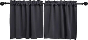 Dark Grey Rod Pocket Tier Curtains - 30x24 Inches, 2 Panels, Half Blackout - Picture 1 of 13