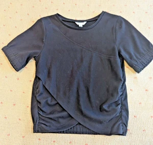 Habitual Girls 16 Black Top Faux Wrap Puff Sleeves Side Ruching Dressy or Casual - Picture 1 of 10