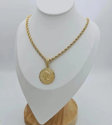 Gold Nefertiti Necklace, Medium 24mm Nefertiti Pendant, 14K Heavy plated Gold - Image 1 of 4