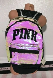 Victoria's Secret Campus-Rucksack pink schwarz irisierend gold Flip Pailletten Glitzer - Bild 1 von 12