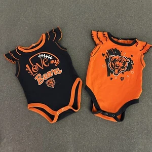 Chicago Bears Baby Girls Romper 0-3 Months Body Suit Football NFL Set of 2 - Picture 1 of 11