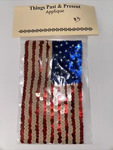 Patriotic American USA Flag Beaded Sequined Applique Craft Patch 5.5” x 3.25” - Picture 1 of 9