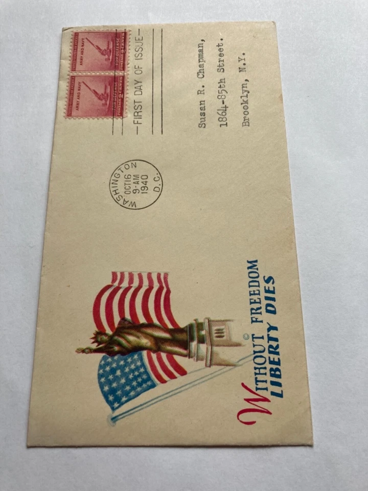 Sobre de emisión primer día 1940 sin libertad muere libertad 2 sellos ejército marina Foto 1 de 1