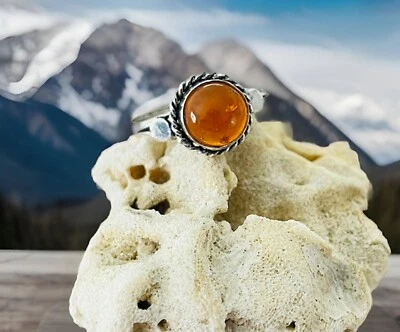 Anillo ámbar báltico talla 9 - chapado en plata de ley 925 - nuevo Foto 1 de 3