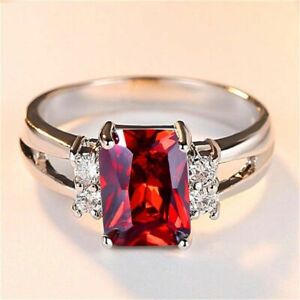 Women Square Stone Ring Crystal Promise Engagement Rings Vintage Wedding Jewelry