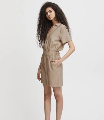 Escada Linen Midi Shirt dress Safari Beige Classic Designer Eu 38 Au 8 Us 4 - Image 1 of 4