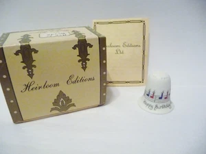 THIMBLE HANDPAINTED PORCELAIN HEIRLOOM EDITIONS '83 RYN  "HAPPY BIRTHDAY TO YOU" - Picture 1 of 6