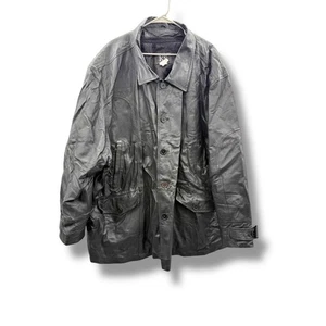 KS Leather Jacket Men's Size 5X Black Genuine Button Front Classic Outerwear - Picture 1 of 9