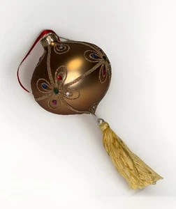 Vintage Beautiful Glass Onion Shaped Gold Jeweled Christmas Ornament  - Picture 1 of 8