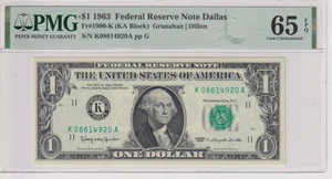 Fr 1900-K 1963 $1 FRN K08614920A bp451 PMG 65EPQ GEM CU DALLAS NON MULE - Picture 1 of 2