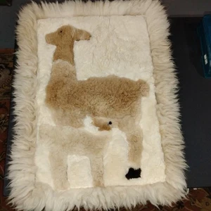 Llama Alpaca Mother & Baby Fur Rug Peru Tapestry Patchwork Hide 26"×20" - Picture 1 of 8