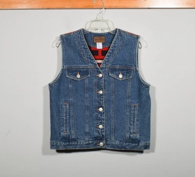 Pendleton Denim Jean Red Wool Panel Western Aztec Pioneer Jacquard Vest Sz M - Image 1 of 4