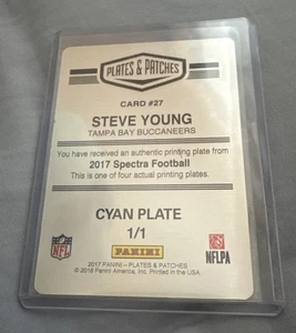 2017 Panini Plates & Patches Steven Young Cyan Plate #1/1 Bucs #27 Hot! - Picture 1 of 5