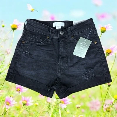 Nuevo con etiquetas Pantalones Cortos H&M Cintura Regular Negros Cortados Enrollables Dobladillo Crudo Harapiento EE. UU. 4 Foto 1 de 4
