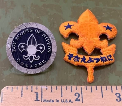 Vintage BOY SCOUTS OF NIPPPON Oficial LENÇO DE PESCOÇO SLIDE & PATCH Escotismo do Japão - Imagem 1 de 3