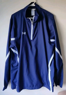 Under Armour 男式 UA Essential 1/4 拉链夹克午夜海军蓝/白色 2XL 码 — 第 1/4 张图片