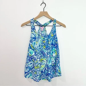 Lilly Pulitzer Cordelia Tanque Peces Koi Patrón 100% Algodón XS Playa Verano - Imagen 1 de 5
