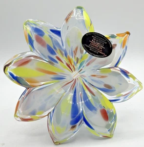 Murano Blume Italien gelb blau Multi Kunst Glas Figur neu Urlaubsgeschenk 4,5" - Bild 1 von 3