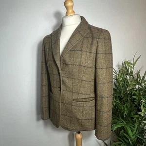 Barbour Tweed Sporting Jacket Womens 16 Brown Green Check Wool Country Blazer - Picture 1 of 8