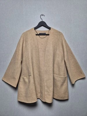 Zara Wool Kimono Jacket Size M Beige Handmade Open Luxe Neutral Classic  - Image 1 of 4